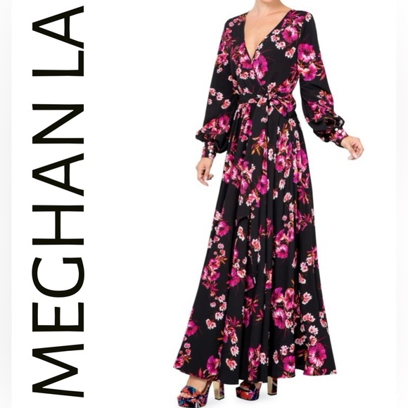 EUC Meghan LA Women's Floral Maxi Dress - Black and Pink - Picture 1 of 7